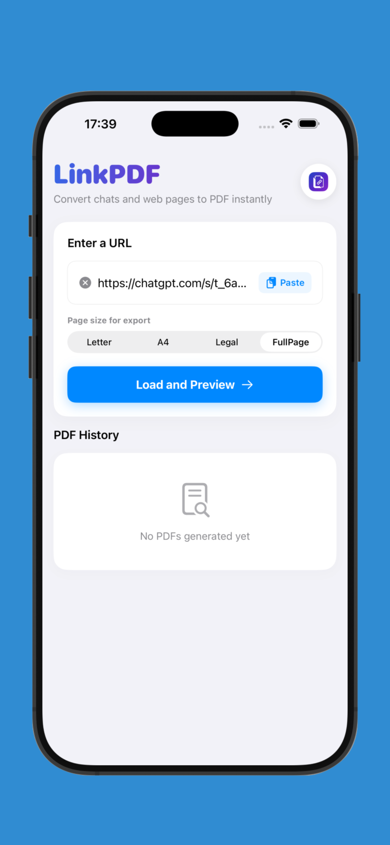 LinkPDF App Screenshot - Home Screen